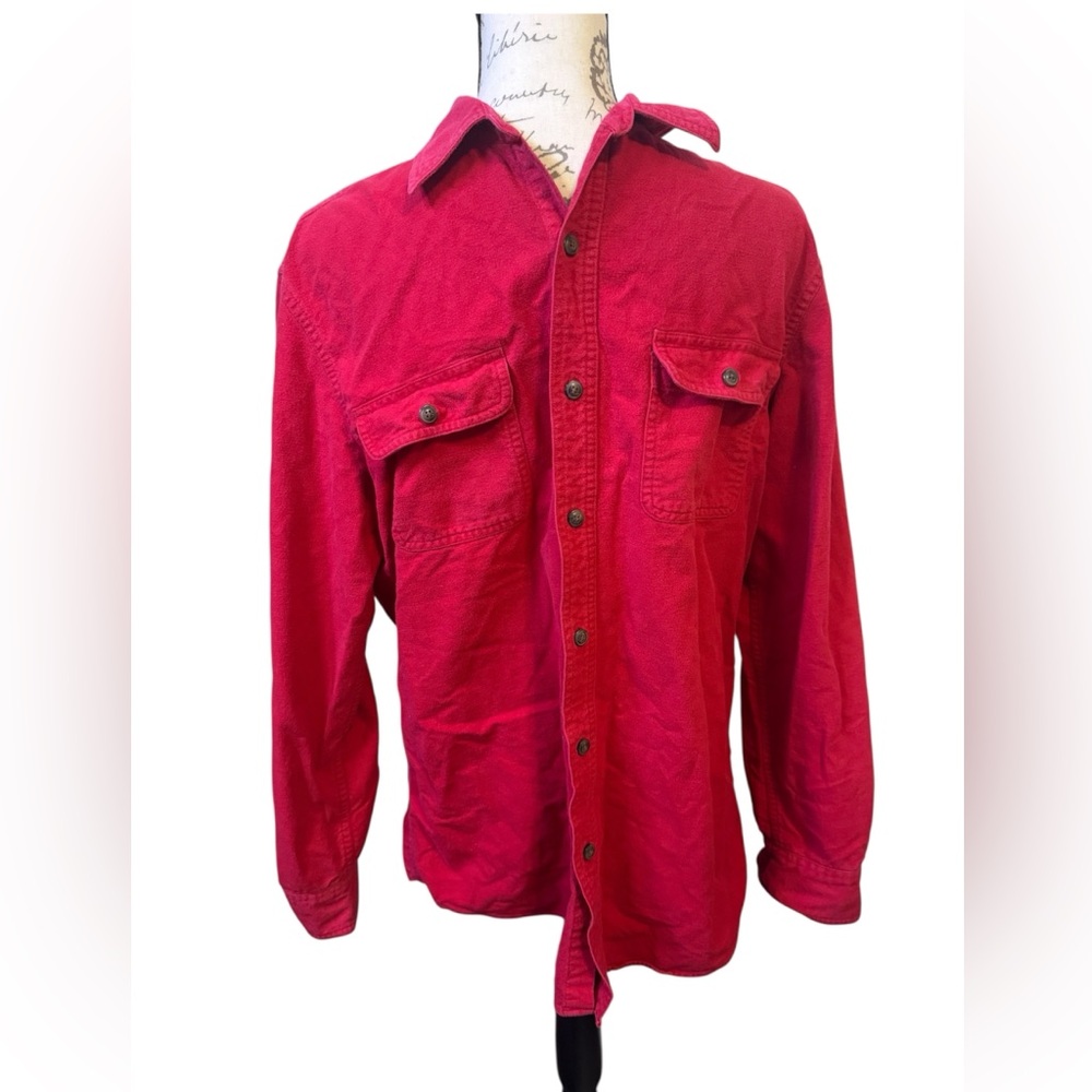 Chaps Men's Red Button-Up Chamois Workshirt Size M